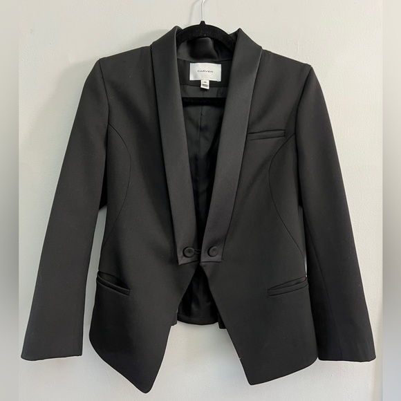 Carven Black Wool Blend Tuxedo Blazer Size 38/US 6